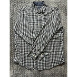 Mason James Mens Stretch Gingham Button Down Shirt Black White Size M 0524